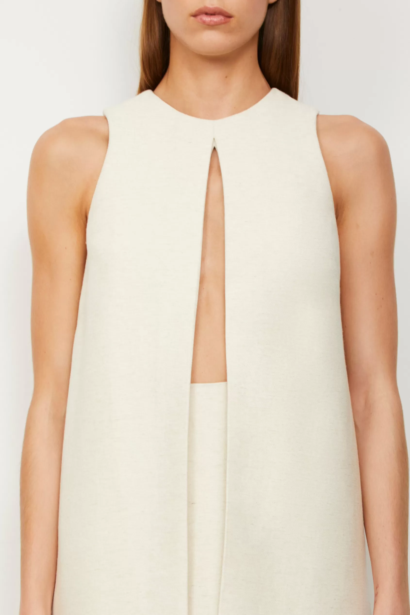 Dresses<Brandon Maxwell The Astrid Split Front Two Tiered Tea Length Dress In Oatmeal