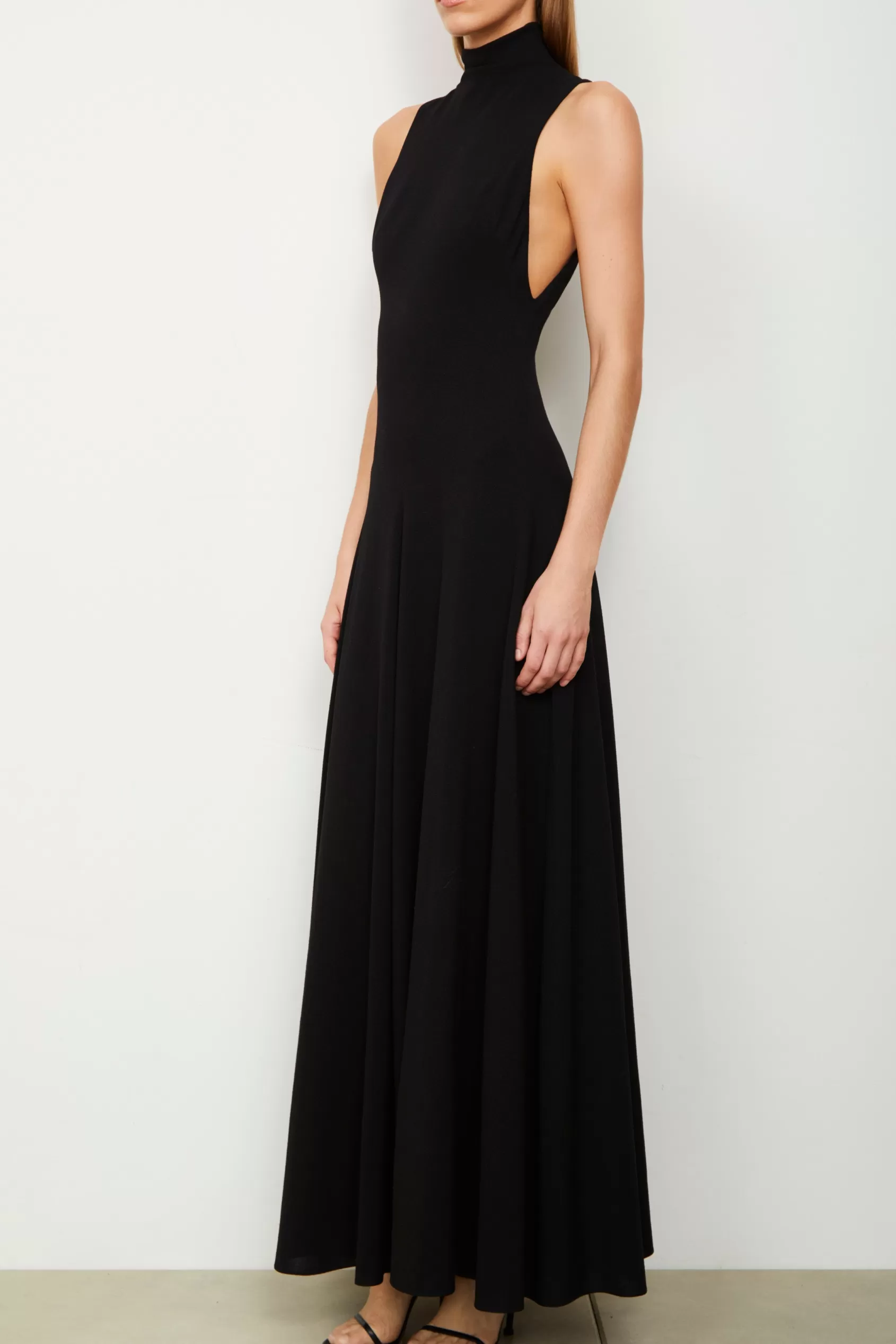 Dresses<Brandon Maxwell The Aurora Mock Neck Sleeveless Maxi Dress In Black