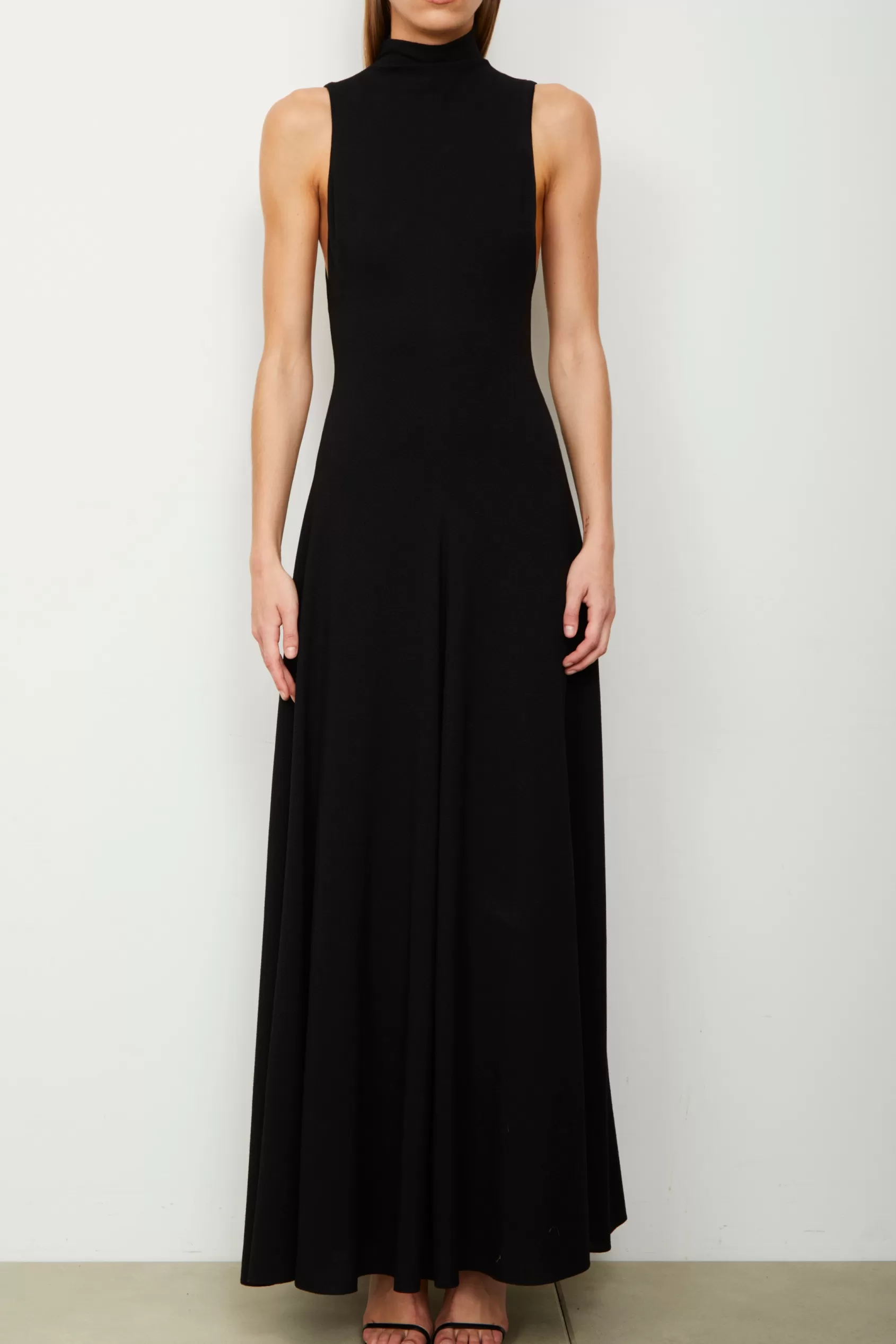Dresses<Brandon Maxwell The Aurora Mock Neck Sleeveless Maxi Dress In Black