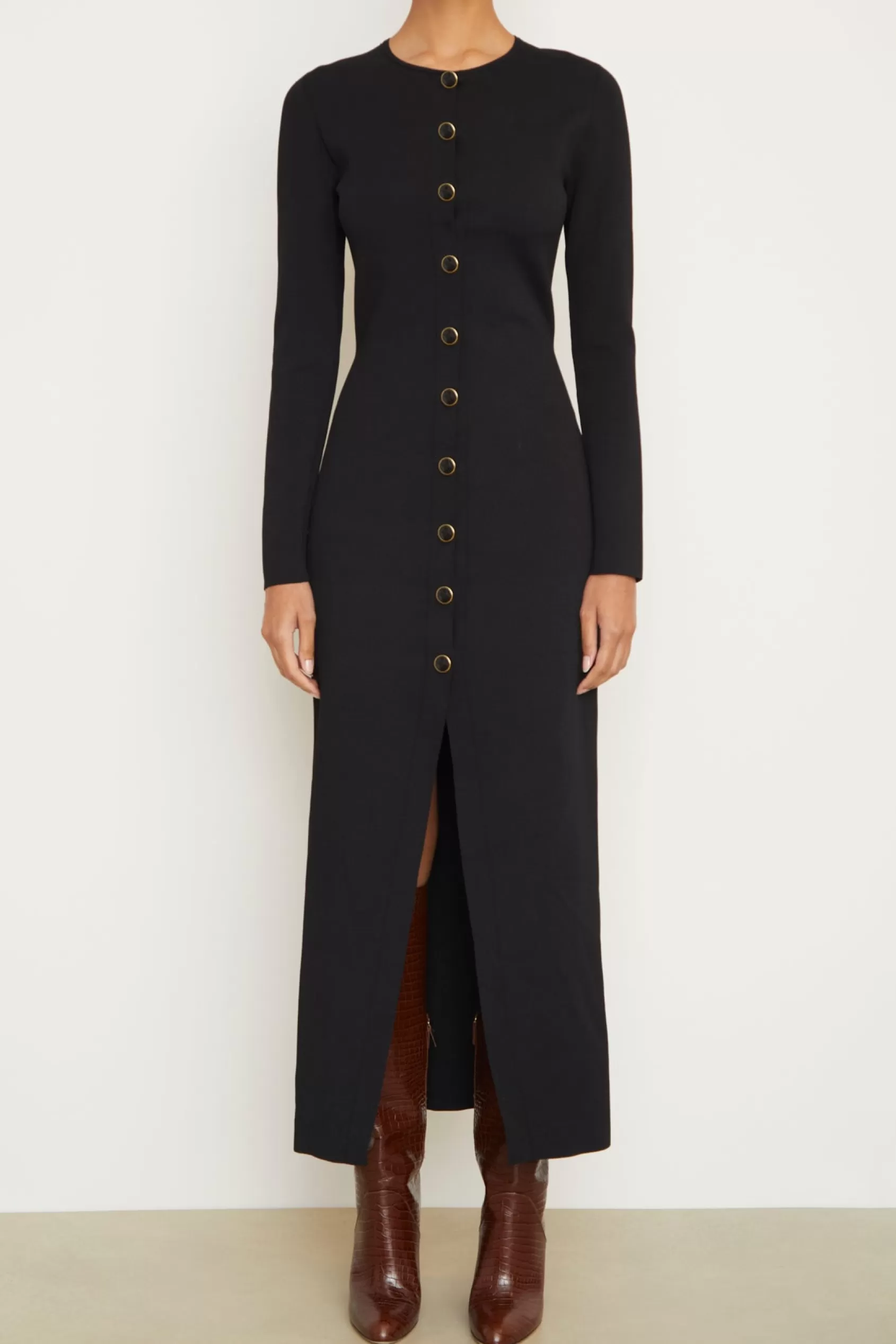 Knitwear<Brandon Maxwell The Emm Crew Neck Long Sleeve Cardigan Dress In Black