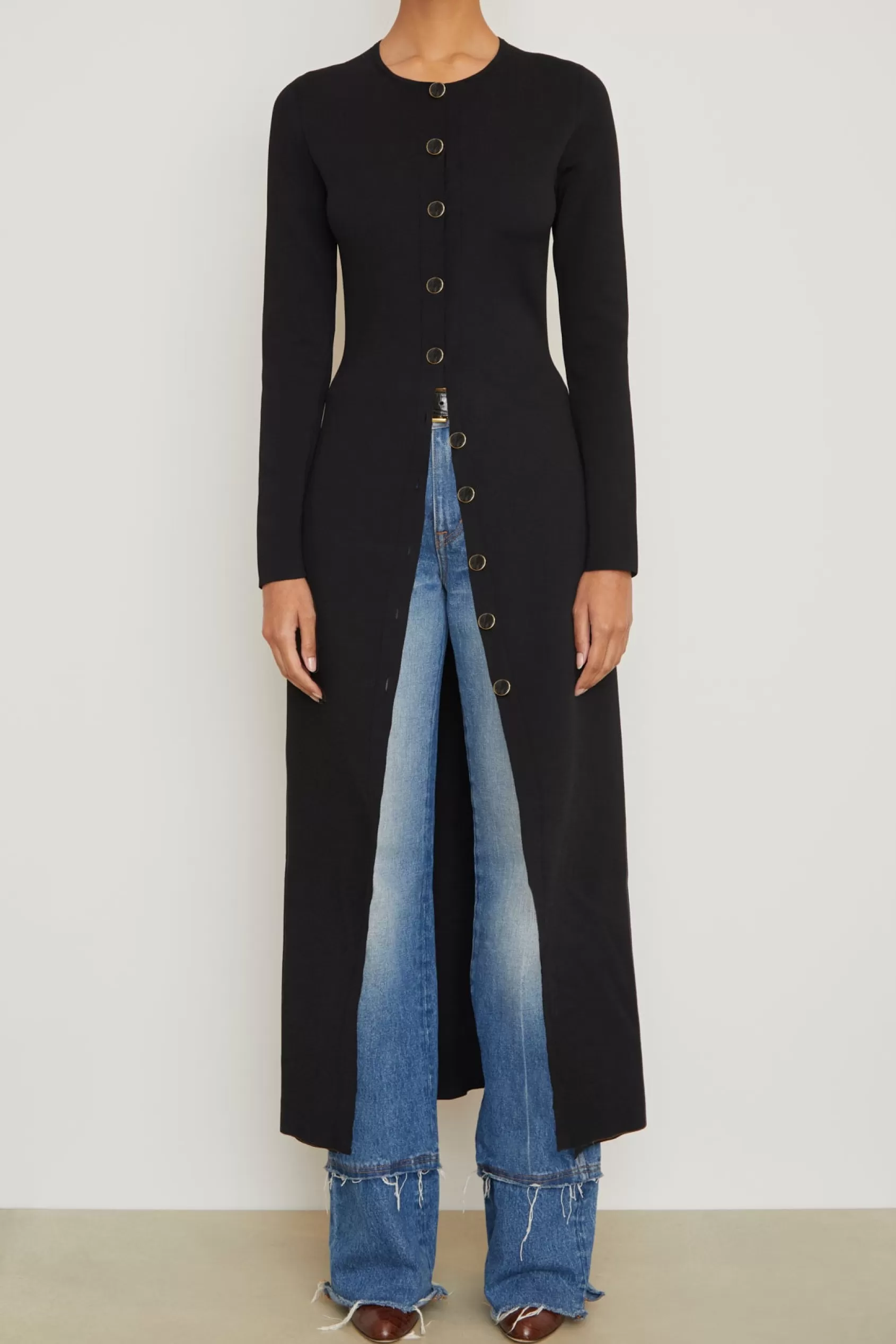Knitwear<Brandon Maxwell The Emm Crew Neck Long Sleeve Cardigan Dress In Black