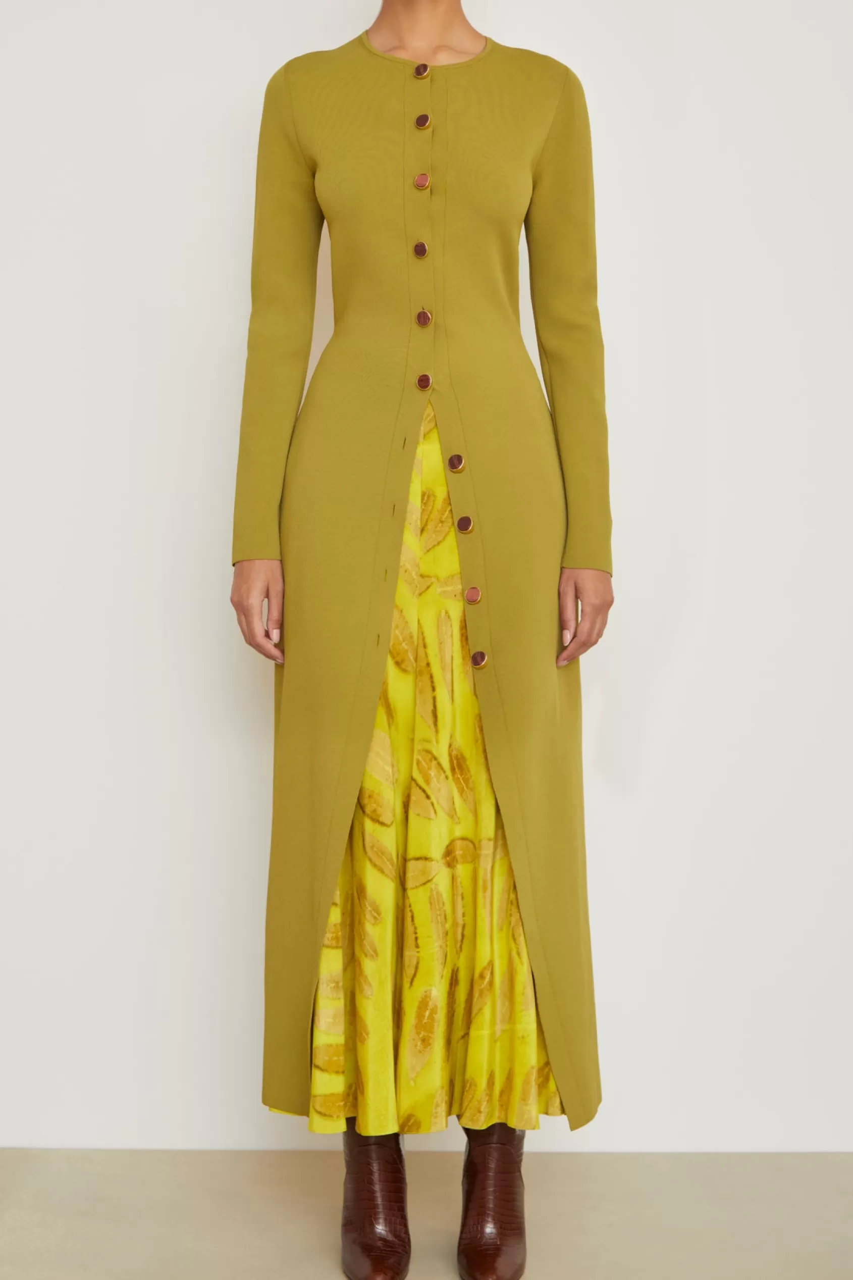 Knitwear<Brandon Maxwell The Emm Crew Neck Long Sleeve Cardigan Dress In Green