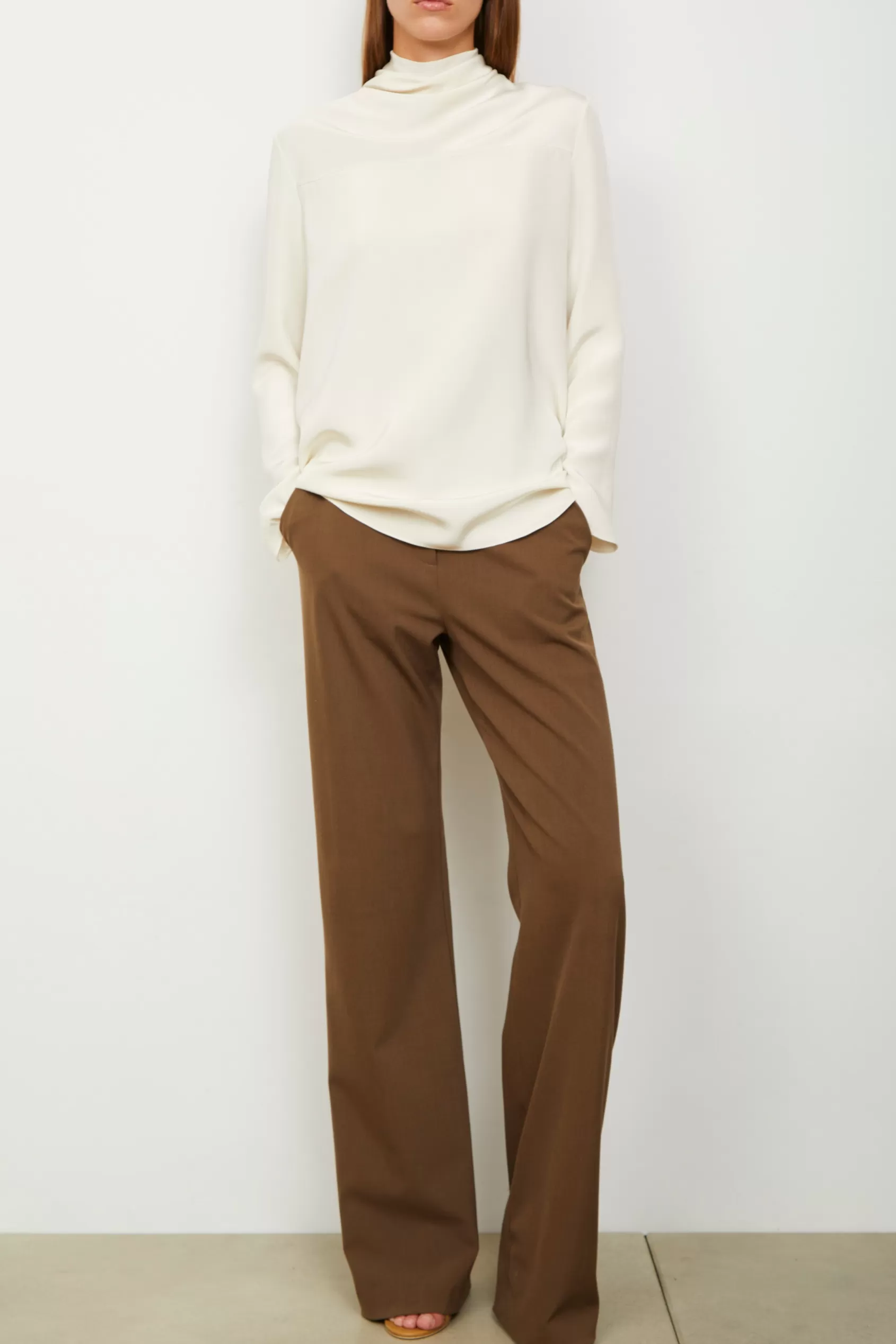 Tops<Brandon Maxwell The Luna High Cowl Neck Silk Blouse In Ivory