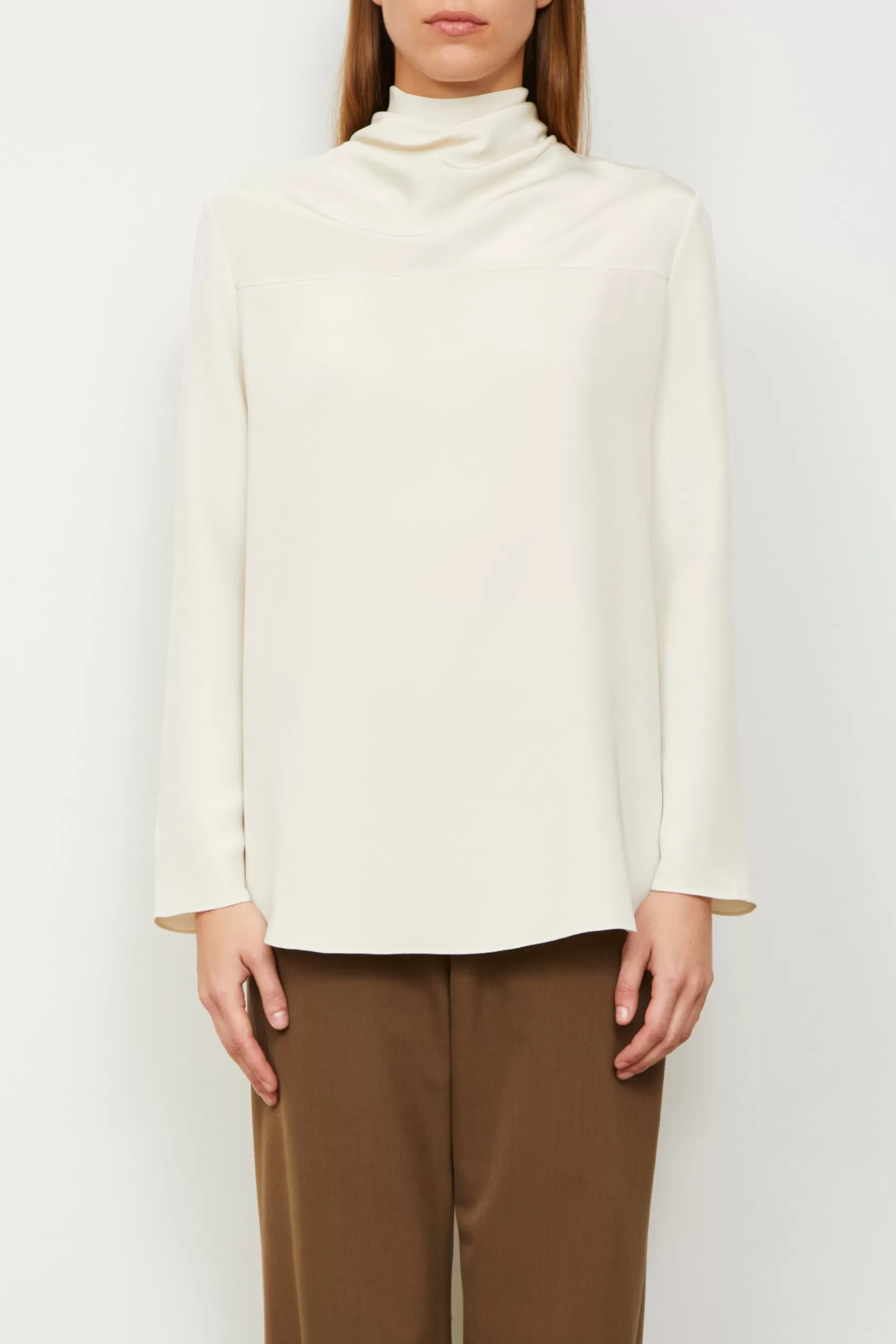 Tops<Brandon Maxwell The Luna High Cowl Neck Silk Blouse In Ivory