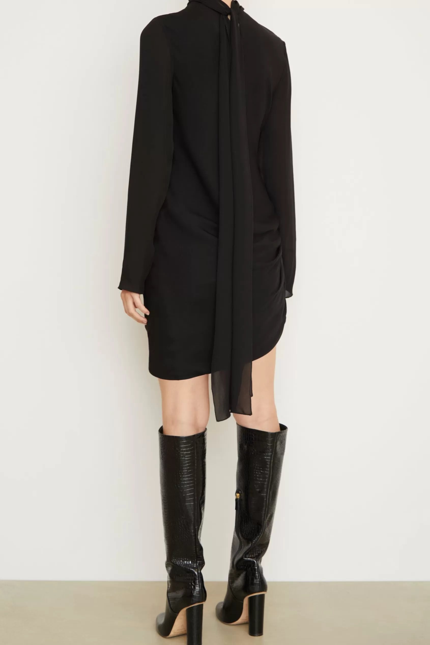 Dresses<Brandon Maxwell The Raina Mini Dress With Draped Waist And Neck Scarf In Black