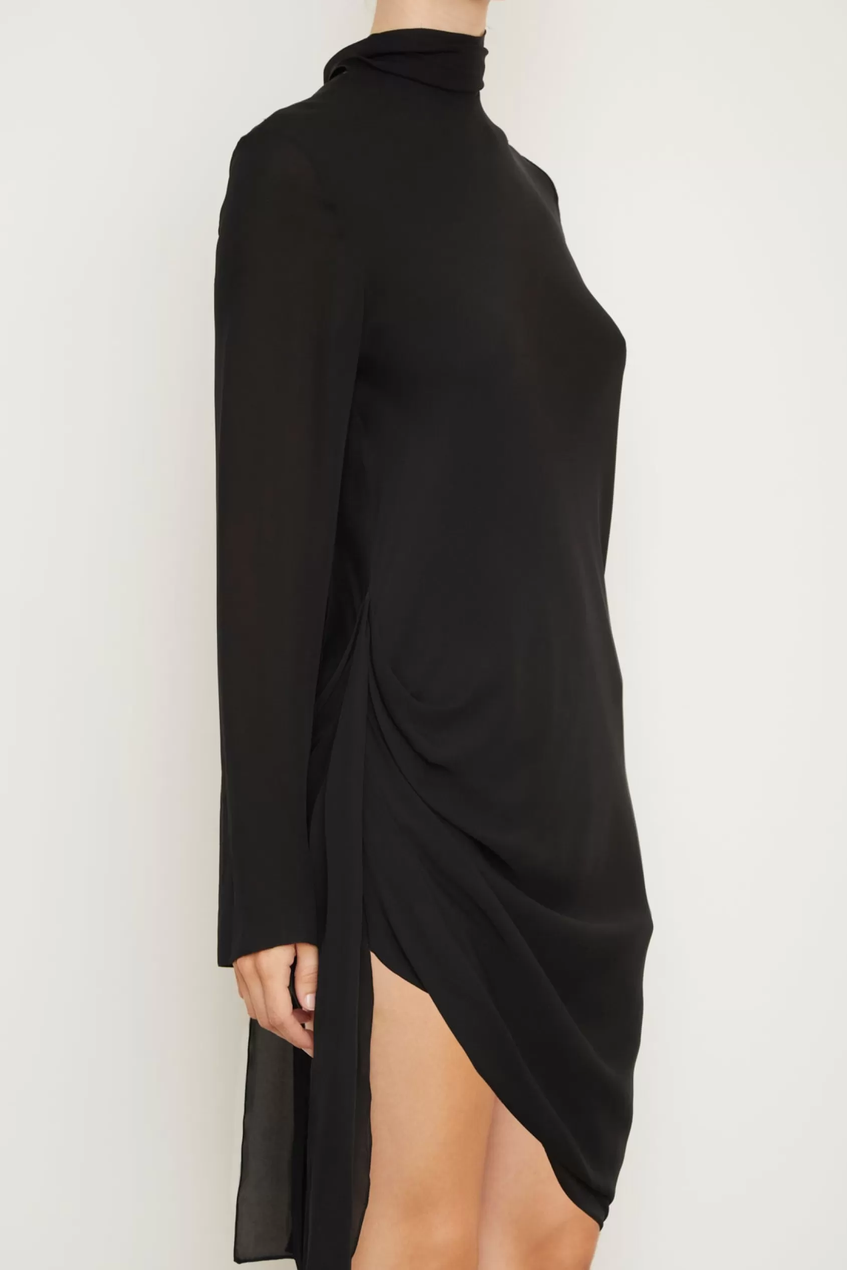 Dresses<Brandon Maxwell The Raina Mini Dress With Draped Waist And Neck Scarf In Black