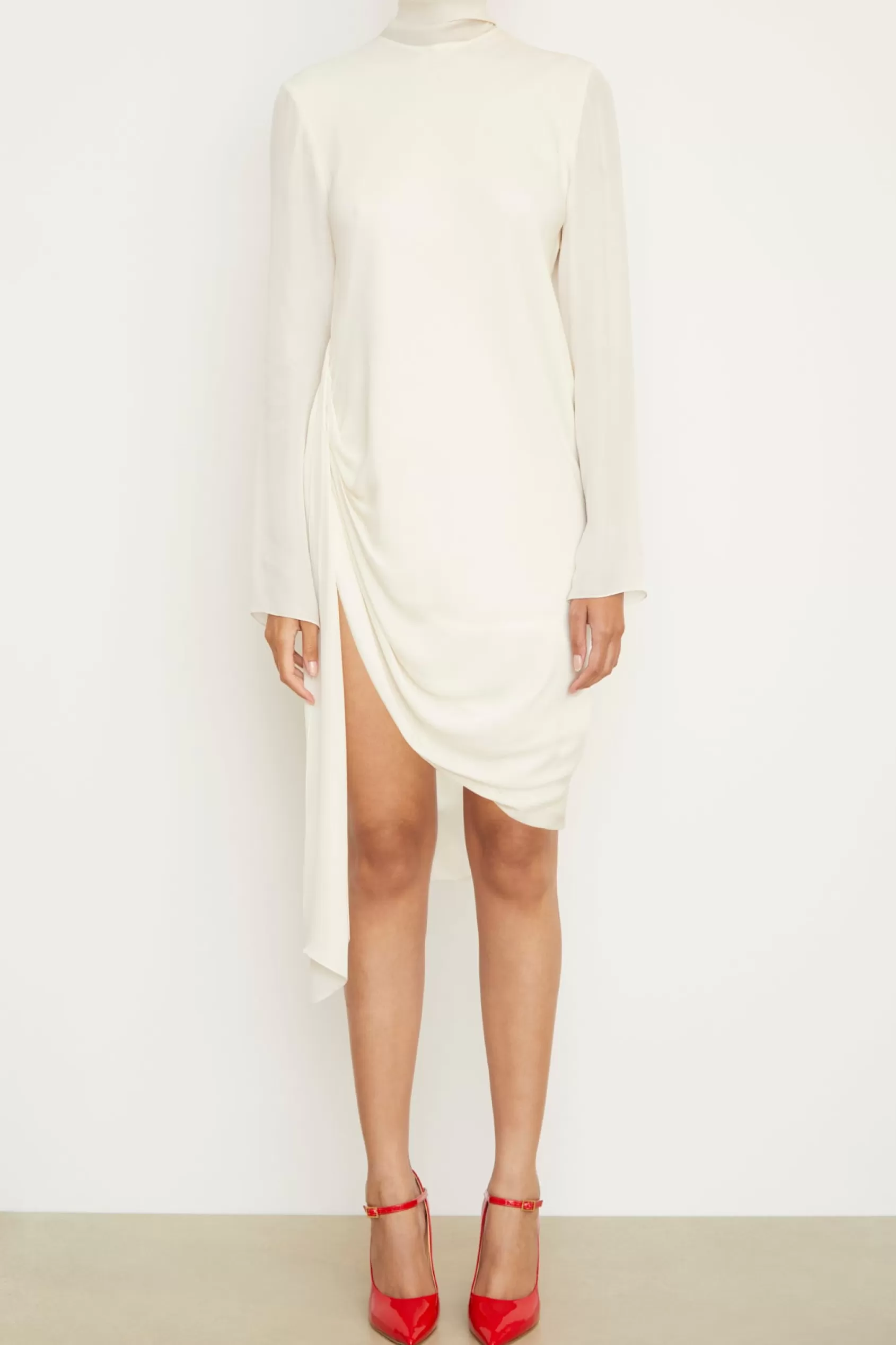 Dresses<Brandon Maxwell The Raina Mini Dress With Draped Waist And Neck Scarf In Ivory