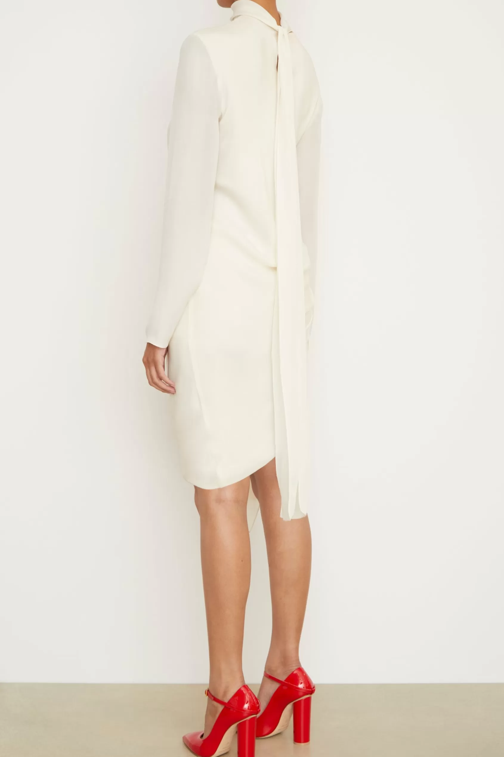 Dresses<Brandon Maxwell The Raina Mini Dress With Draped Waist And Neck Scarf In Ivory