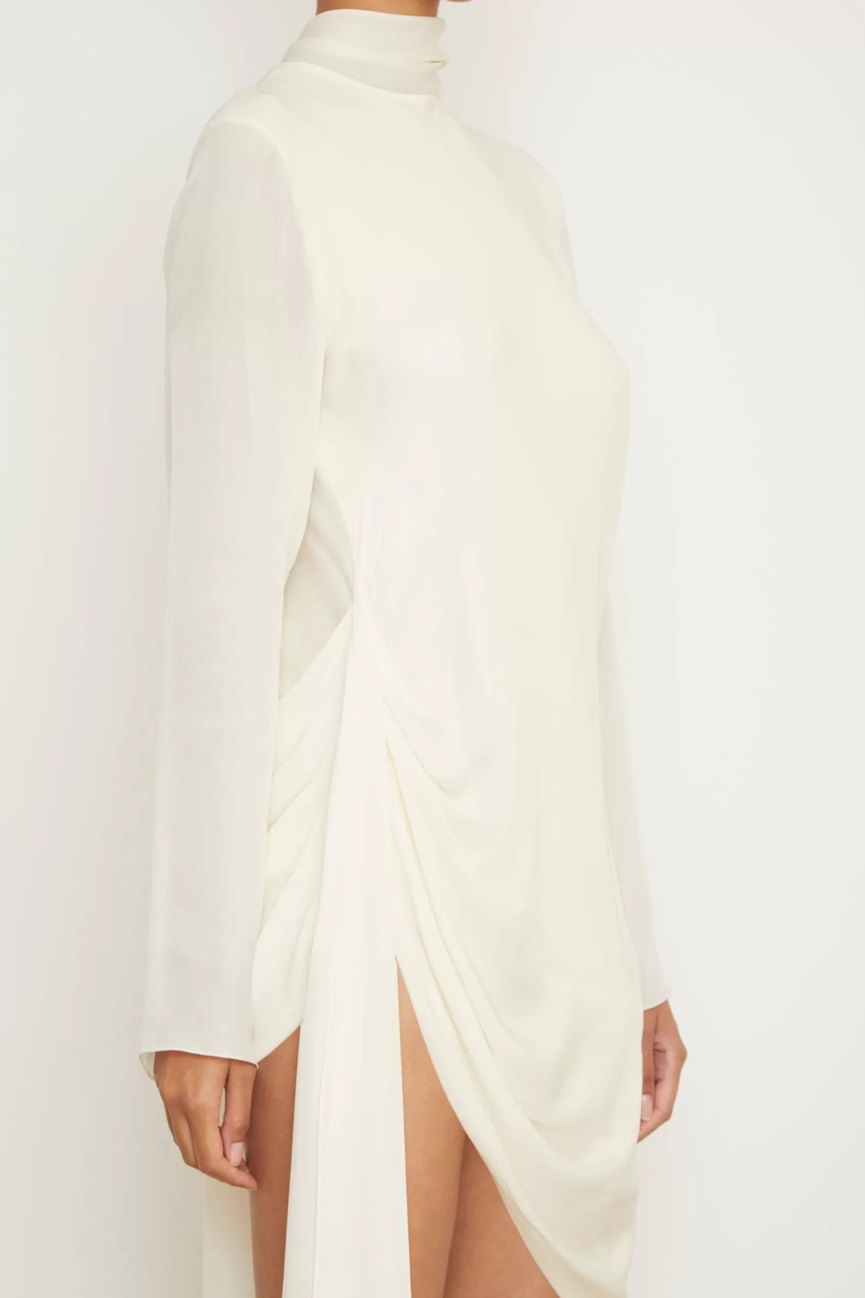 Dresses<Brandon Maxwell The Raina Mini Dress With Draped Waist And Neck Scarf In Ivory