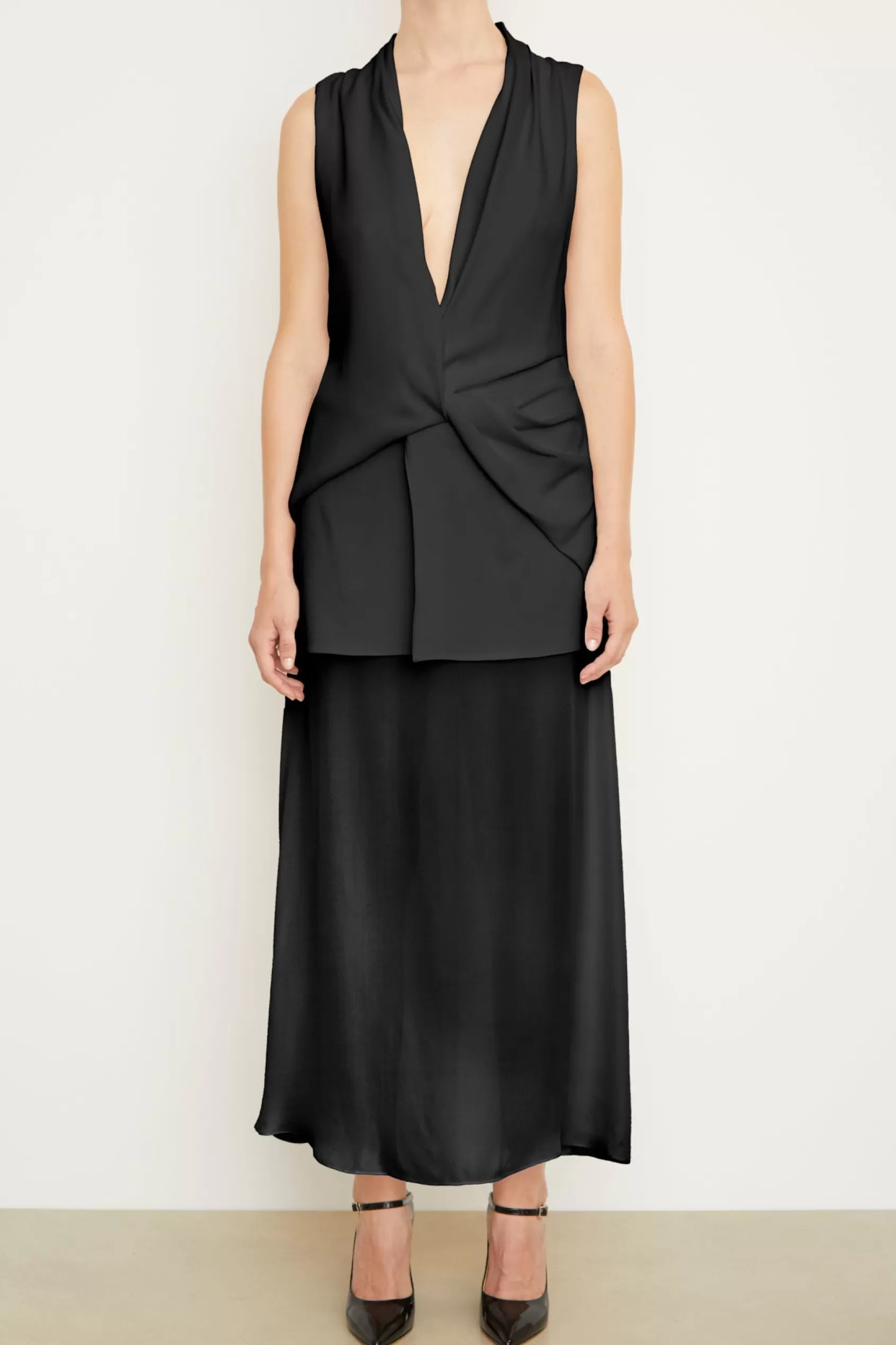Dresses<Brandon Maxwell The Sutton Sleeveless Draped Dress With Sheer Skirt In Black