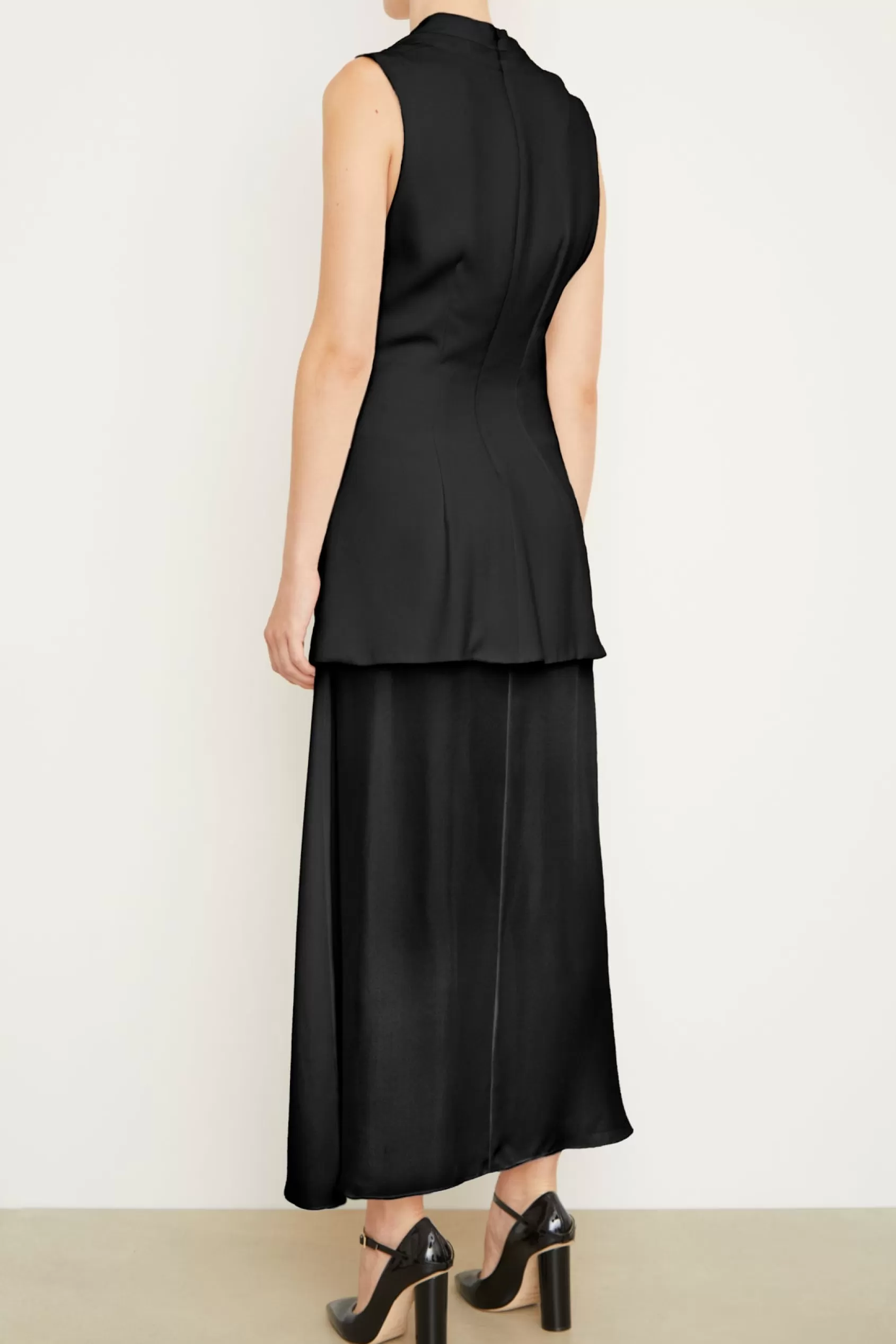 Dresses<Brandon Maxwell The Sutton Sleeveless Draped Dress With Sheer Skirt In Black