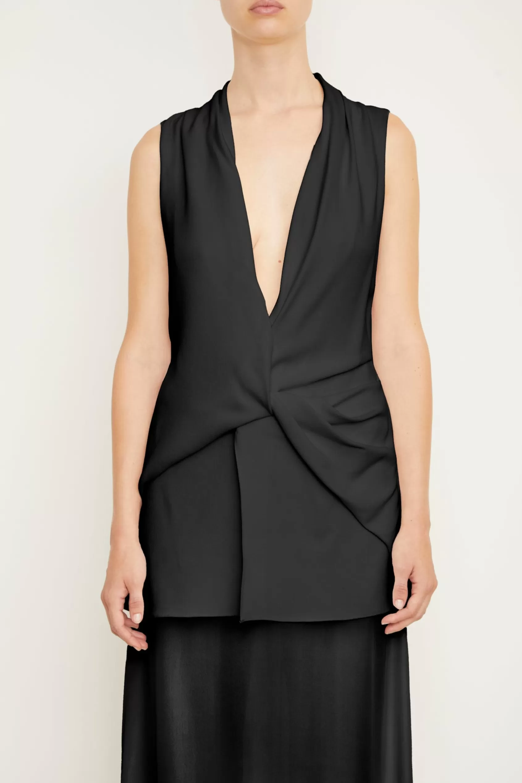 Dresses<Brandon Maxwell The Sutton Sleeveless Draped Dress With Sheer Skirt In Black