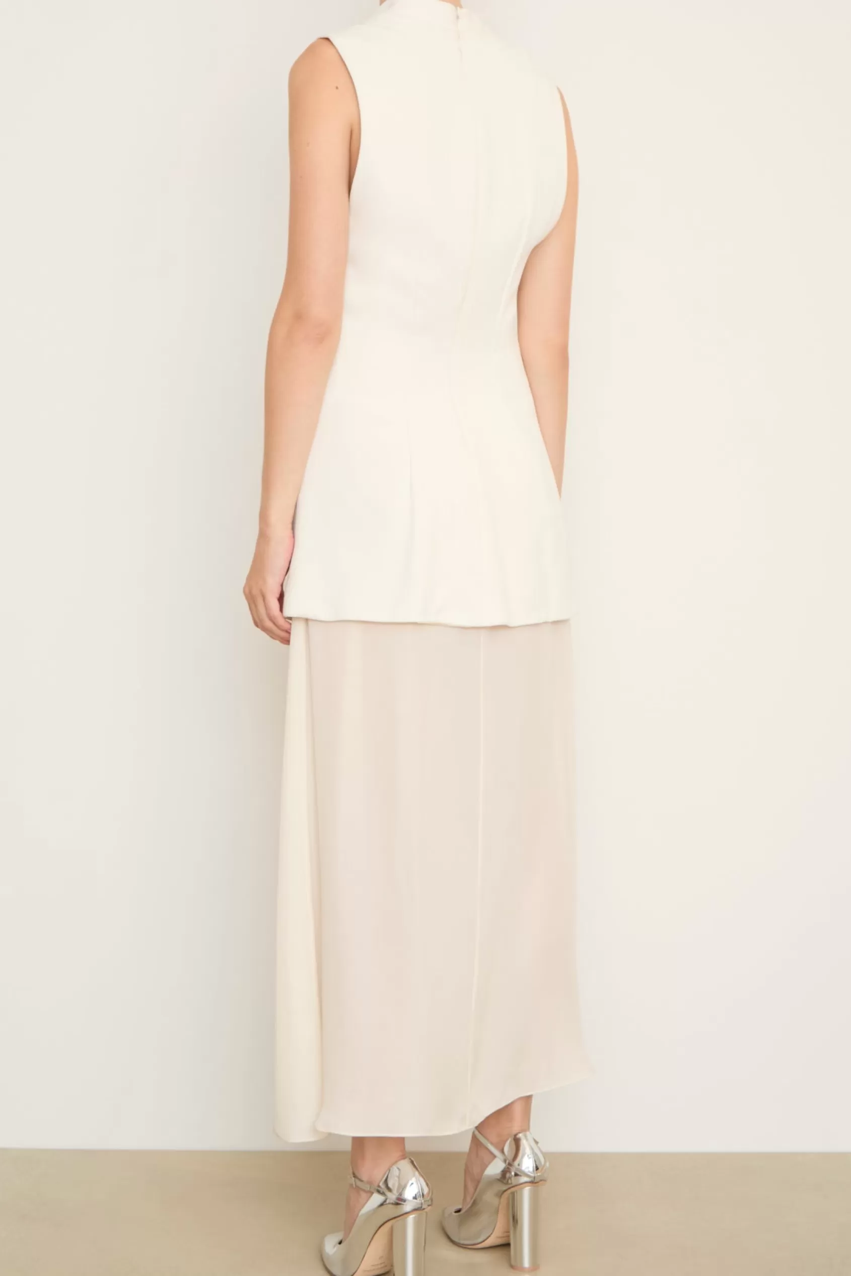 Dresses<Brandon Maxwell The Sutton Sleeveless Draped Dress With Sheer Skirt In Ivory